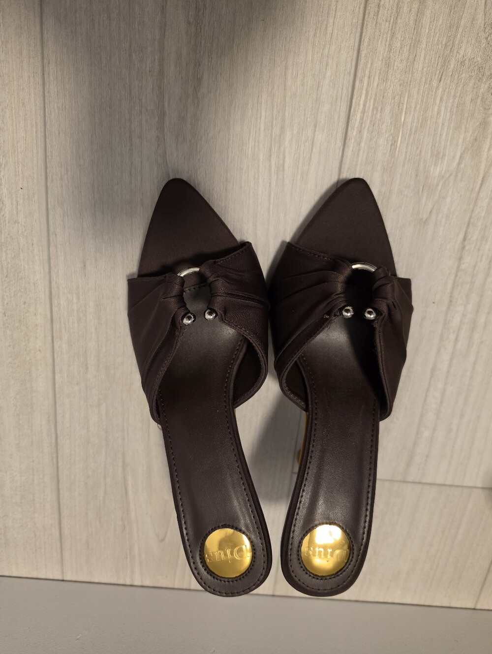 Brown Pointed-Toe Slip-On Heels with Knotted Detail - Picture 2 of 5